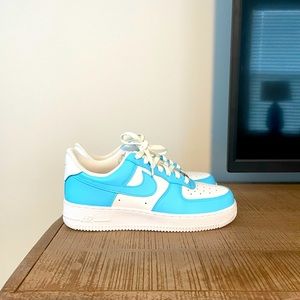 Custom bright sky blue and white airforce ones